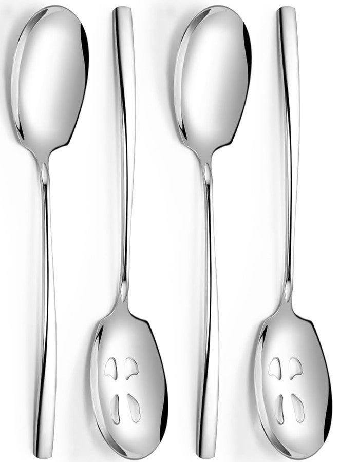 Kannei tec Serving Spoons Set 9.14 Inch Slotted Spoon Serving Spoon Stainless Steel Serving Utensils for Buffet Parties Catering Dishwasher Safe(Set of 4, Silver) - Image 1