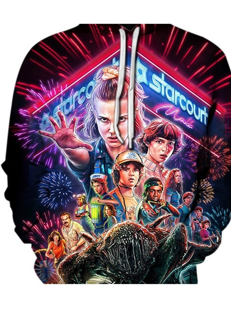 سويت شيرت فضفاض بغطاء رأس وطبعة رقمية ثلاثية الأبعاد من Stranger Things - Image 3