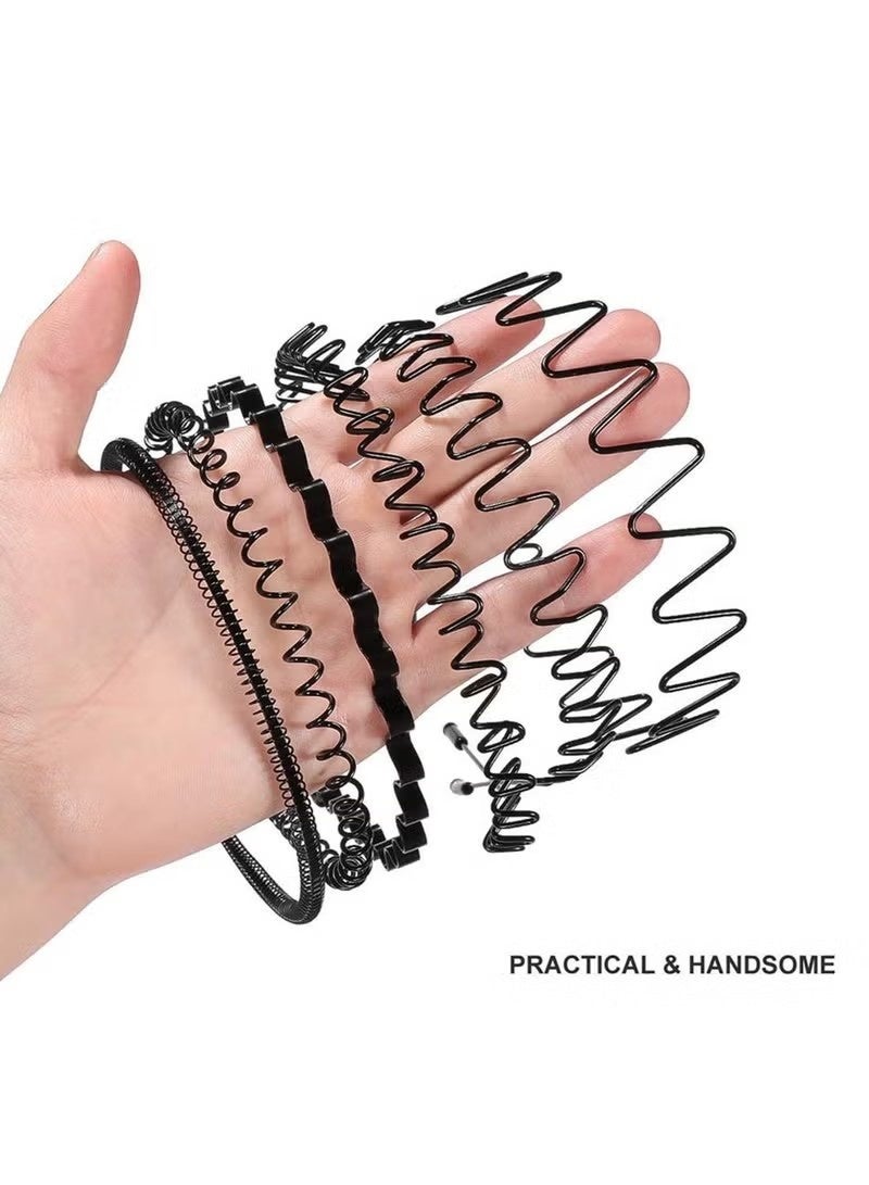 6 Pieces Metal Headbands Wavy Hairband Spring Hair Hoop Sports Fashion Hair Bands Unisex Black Elastic Non Slip Simple Headwear Accessories - Image 2