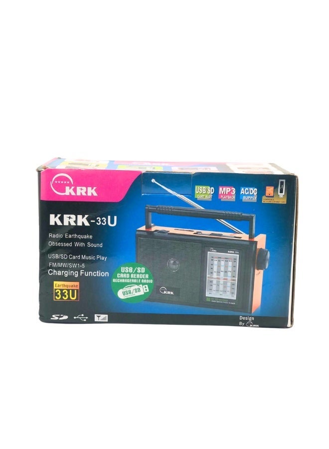 كي آر كي راديو محمول متعدد النطاقات KRK-33U AC/DC ومشغل MP3 قابل لإعادة الشحن مع قارئ بطاقات USB/SD، FM/AM/موجات قصيرة (SW-1-5) وتشغيل الموسيقى - Image 2