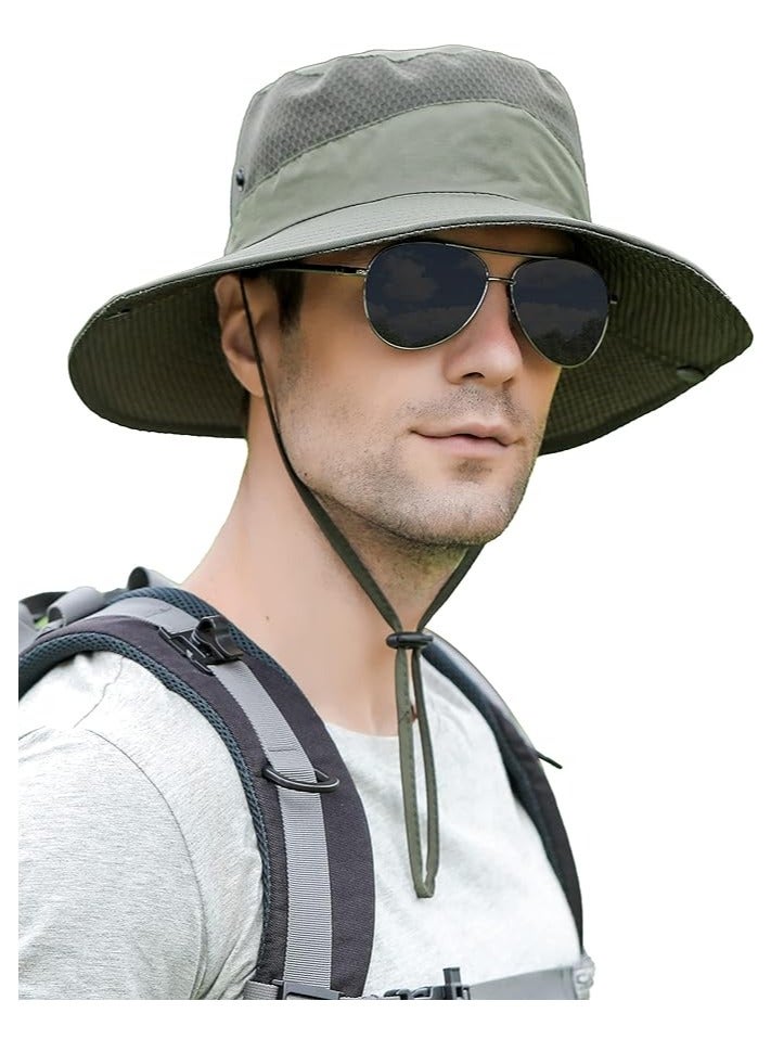 Excefore Mens Womens Sun Hat Wide Brim Breathable Mesh UPF 50+ Waterproof Fishing Hat Safari Hat Foldable Boonie Cap - Image 1