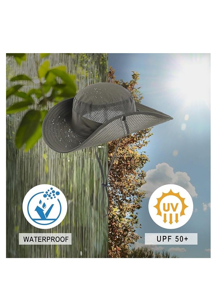 Excefore Mens Womens Sun Hat Wide Brim Breathable Mesh UPF 50+ Waterproof Fishing Hat Safari Hat Foldable Boonie Cap - Image 5