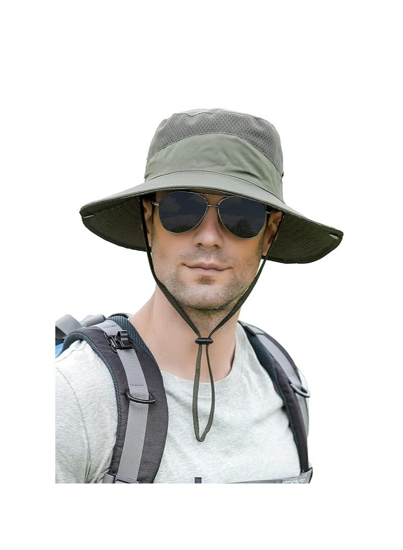 Excefore Mens Womens Sun Hat Wide Brim Breathable Mesh UPF 50+ Waterproof Fishing Hat Safari Hat Foldable Boonie Cap - Image 2