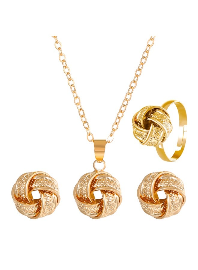 Zeemey Chic 4pcs Vintage Twist Knot Jewelry Set For Women - Includes Necklace, Earrings & Ring | Zinc Alloy, Perfect For Everyday Wear Or Gifting Earrings For Women Jewelry For Women - Image 1