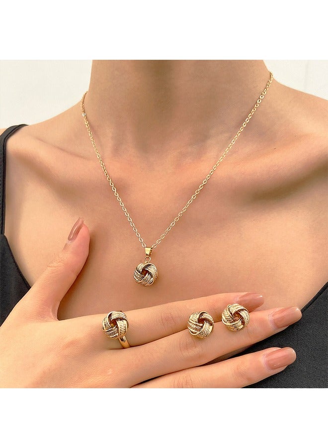 Zeemey Chic 4pcs Vintage Twist Knot Jewelry Set For Women - Includes Necklace, Earrings & Ring | Zinc Alloy, Perfect For Everyday Wear Or Gifting Earrings For Women Jewelry For Women - Image 2
