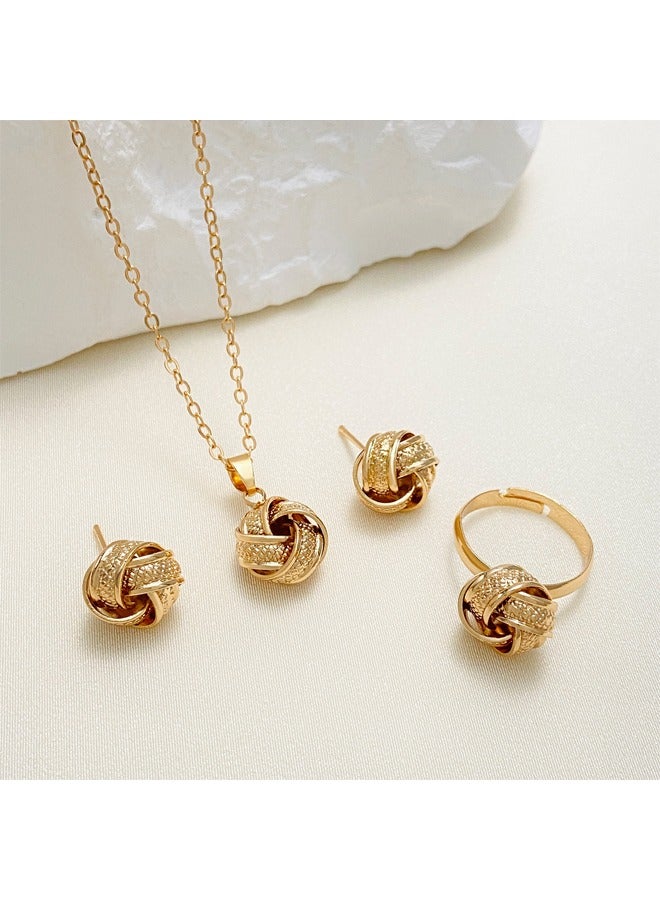 Zeemey Chic 4pcs Vintage Twist Knot Jewelry Set For Women - Includes Necklace, Earrings & Ring | Zinc Alloy, Perfect For Everyday Wear Or Gifting Earrings For Women Jewelry For Women - Image 3