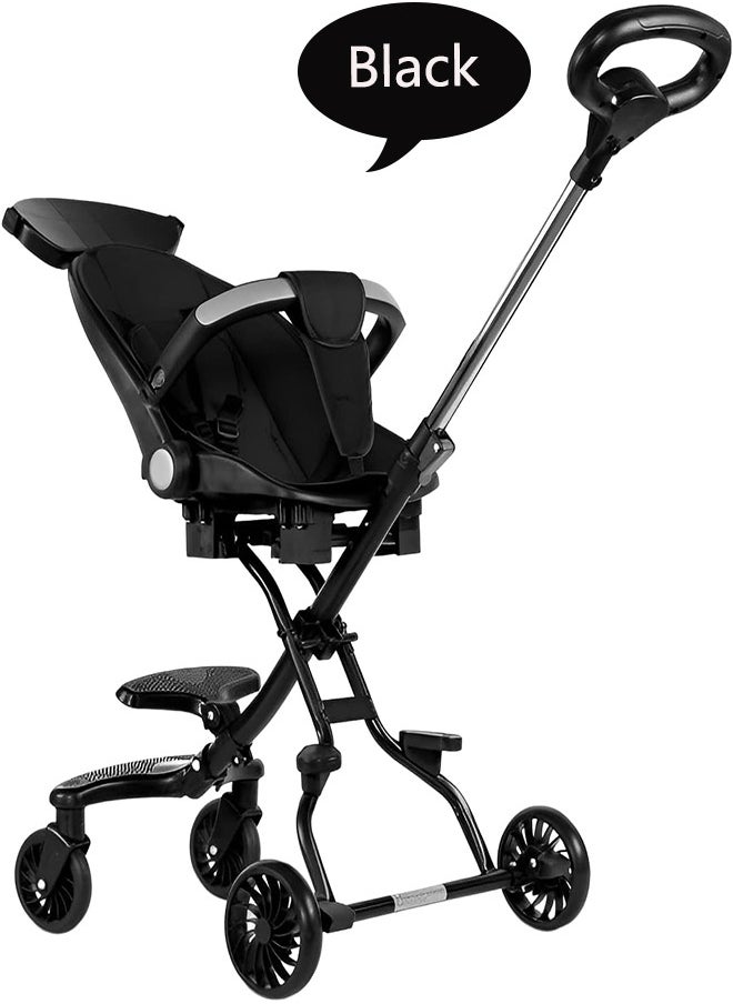 Arabest - Baby Stroller, Foldable Four-wheeled Child Stroller, Lightly and easly Foldable Child Stroller, Suitable For 1-5 Years Old High Landscape Auxiliary Baby Artifact (Black) - Image 1