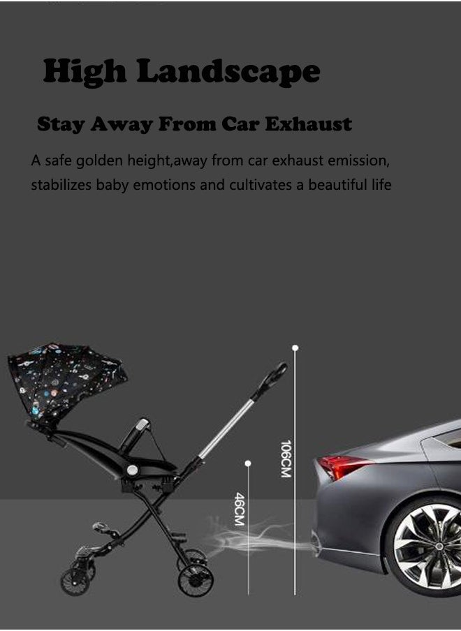 Arabest - Baby Stroller, Foldable Four-wheeled Child Stroller, Lightly and easly Foldable Child Stroller, Suitable For 1-5 Years Old High Landscape Auxiliary Baby Artifact (Black) - Image 1