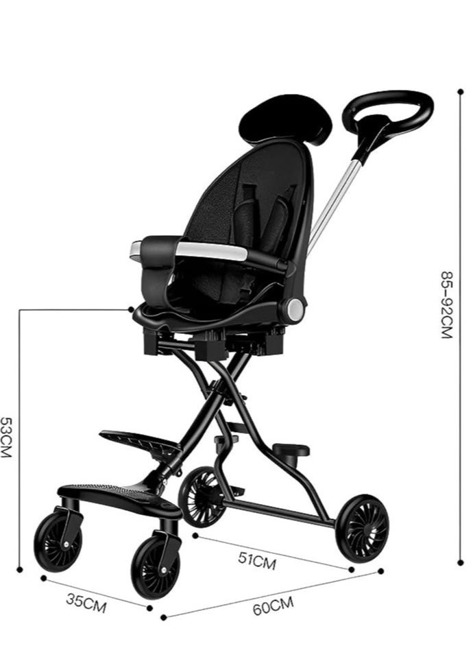 Arabest - Baby Stroller, Foldable Four-wheeled Child Stroller, Lightly and easly Foldable Child Stroller, Suitable For 1-5 Years Old High Landscape Auxiliary Baby Artifact (Black) - Image 1