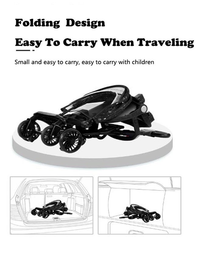 Arabest - Baby Stroller, Foldable Four-wheeled Child Stroller, Lightly and easly Foldable Child Stroller, Suitable For 1-5 Years Old High Landscape Auxiliary Baby Artifact (Black) - Image 1