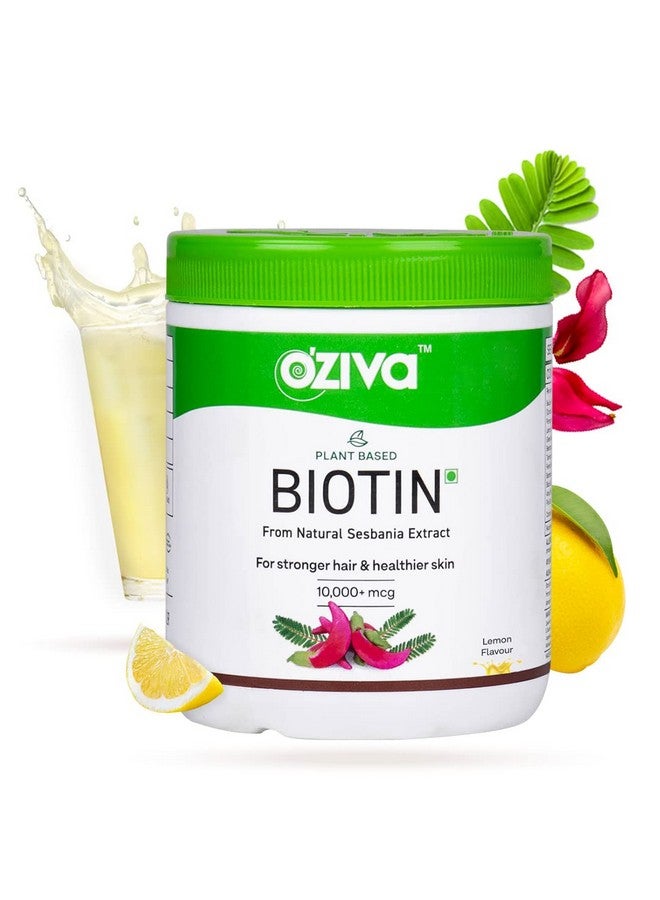 OZiva Biotin For Hair Growth|Biotin Powder for Hair & Healthier Texture, Skin, Nails & Body (With Silica, Sesbania Agati, Vitamin B6),Certified Clean & Vegan, 125g (Lemon) - Image 1