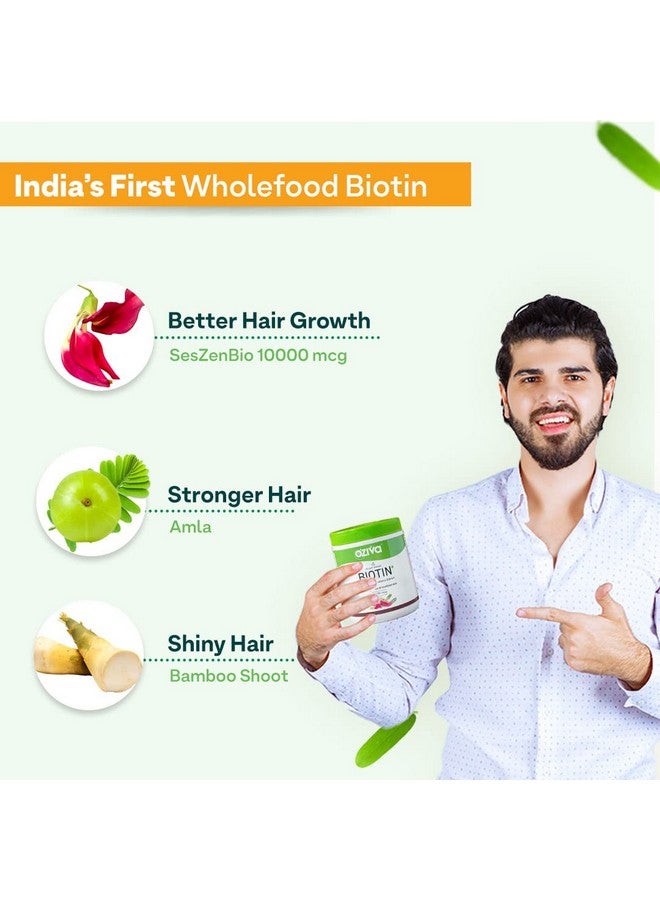 OZiva Biotin For Hair Growth|Biotin Powder for Hair & Healthier Texture, Skin, Nails & Body (With Silica, Sesbania Agati, Vitamin B6),Certified Clean & Vegan, 125g (Lemon) - Image 3