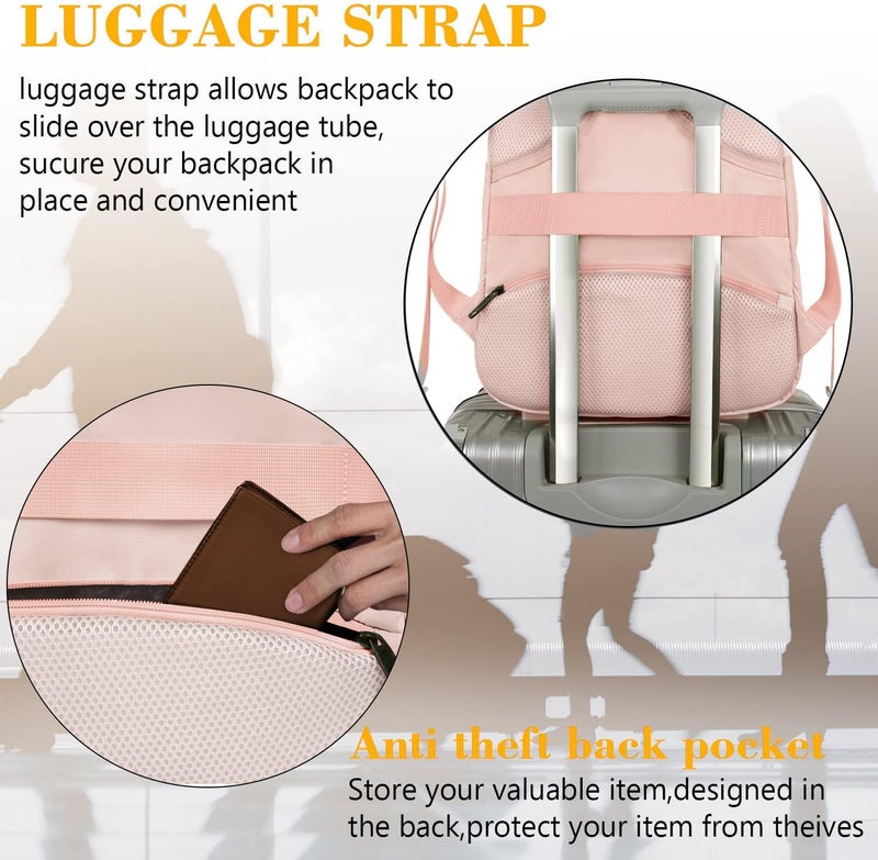 MATEIN 15.6 inch Laptop Backpack, Cute Slim Computer Travel Backpack, Carry On Casual Daypack Bag Gifts for Women Teacher Nurse, Pink - Image 3