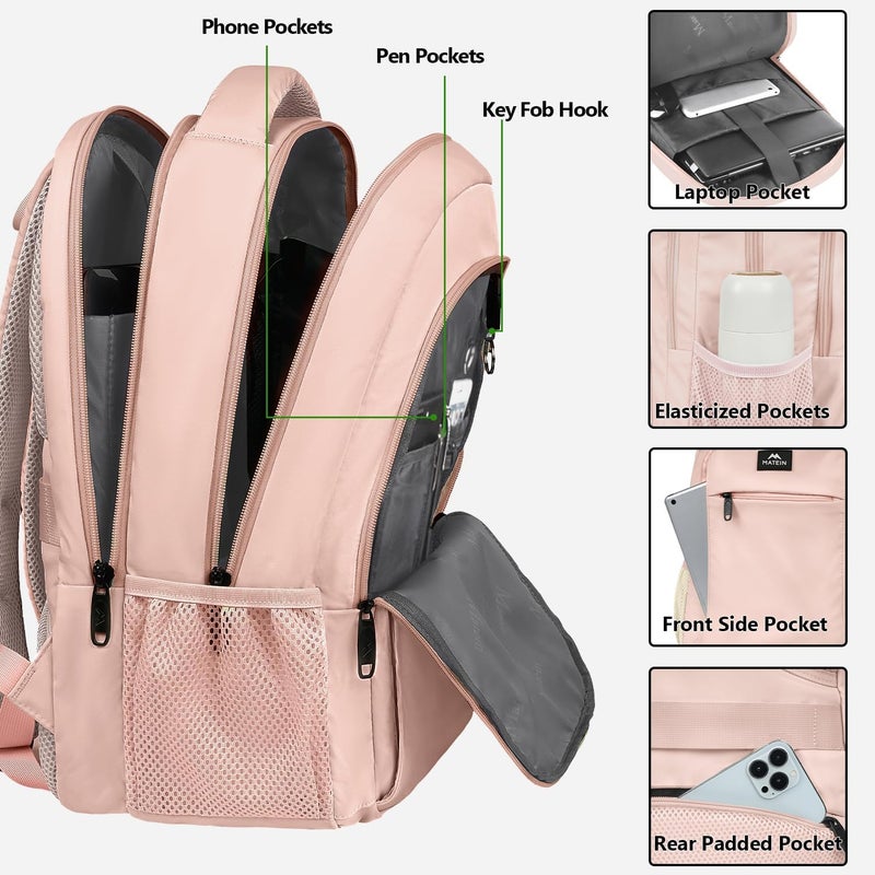 MATEIN 15.6 inch Laptop Backpack, Cute Slim Computer Travel Backpack, Carry On Casual Daypack Bag Gifts for Women Teacher Nurse, Pink - Image 2
