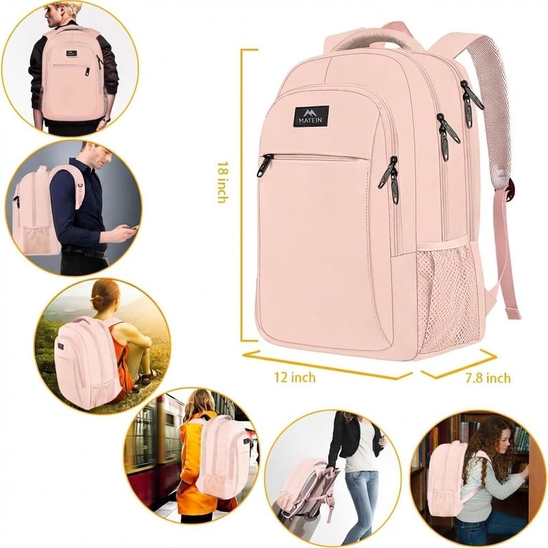 MATEIN 15.6 inch Laptop Backpack, Cute Slim Computer Travel Backpack, Carry On Casual Daypack Bag Gifts for Women Teacher Nurse, Pink - Image 5