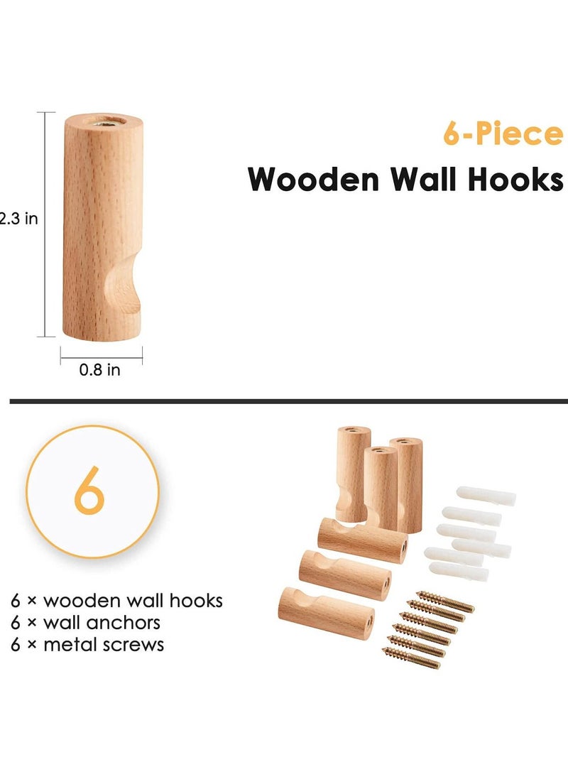 Wooden Wall Hook, 6-Pack Coat Hook Mount Decorative and Hat Hanger Bath Towel for Hanging Hats Bags, with Screws (Beech, 2.3) - Image 5