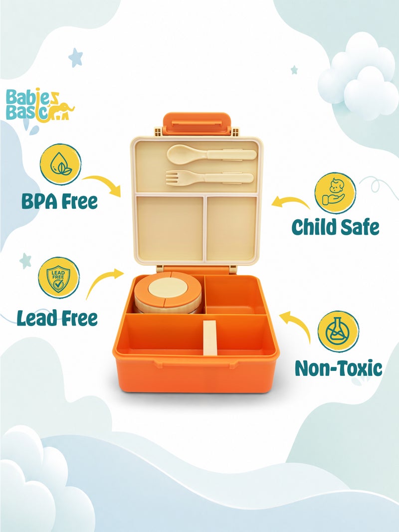 Babies Basic Insulated Bento Lunchbox, Built-in Thermos, Leakproof Compartments, 3+ Years - Beige - Zoo - Image 5