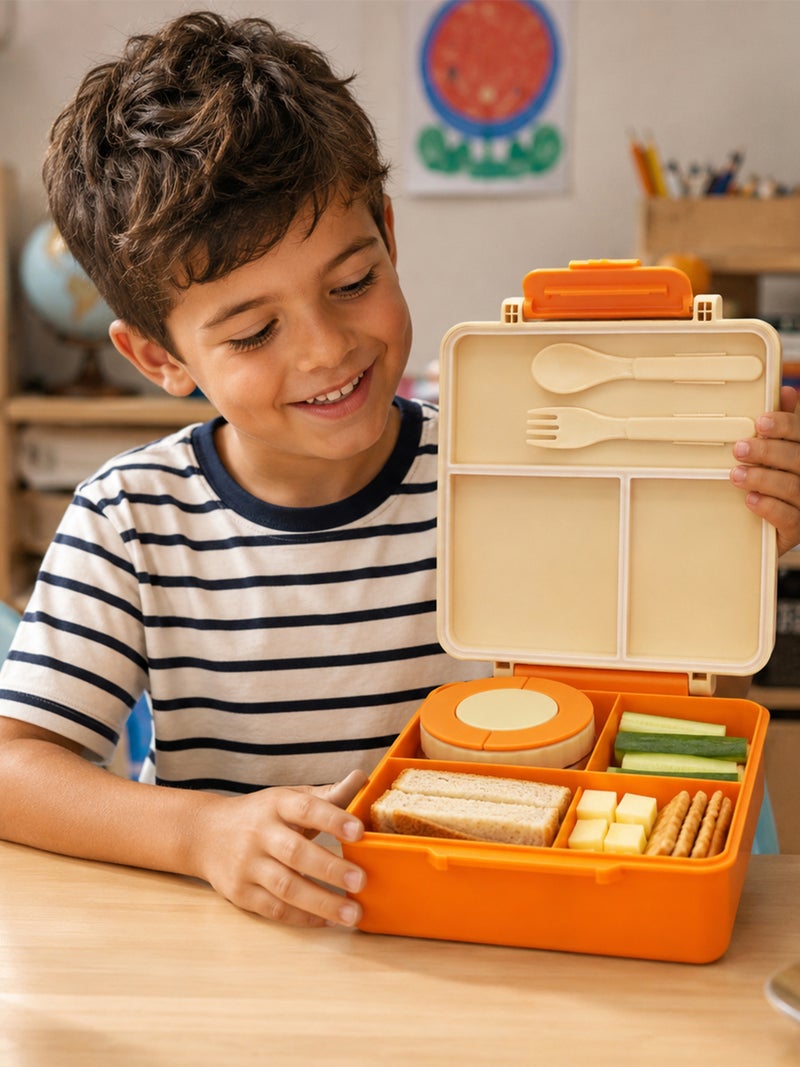 Babies Basic Insulated Bento Lunchbox, Built-in Thermos, Leakproof Compartments, 3+ Years - Beige - Zoo - Image 3