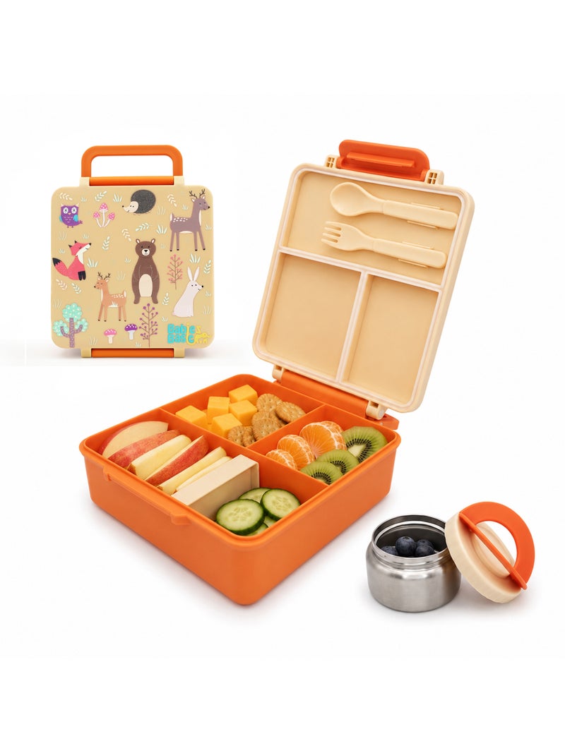 Babies Basic Insulated Bento Lunchbox, Built-in Thermos, Leakproof Compartments, 3+ Years - Beige - Zoo - Image 1
