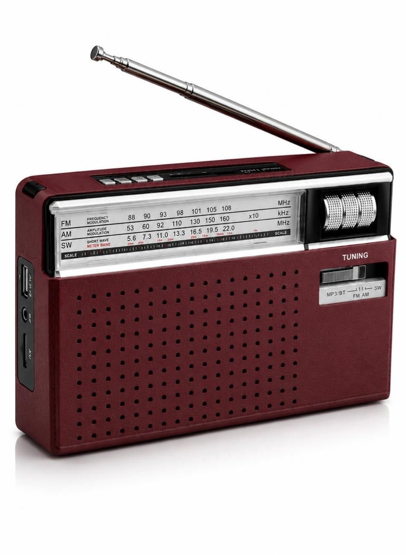 HB Portable FM/AM/SW Radio with Bluetooth USB & TF Card MP3 Player, Rechargeable Battery, Powerful Speaker,Strong Signal Antenna, AC/DC Dual Power, 3-Band Radio for Home, Travel, Camping And More - Image 1