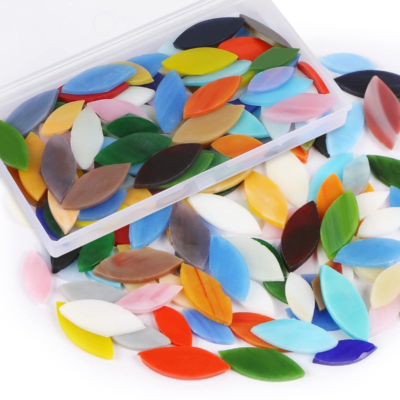 Aunifun Flat Glass Mosaic Tiles 100 pcs Stained Glass Mosaic Petal Mosaic Tiles Flower Leaves Tiles for Home Decoration DIY Crafts