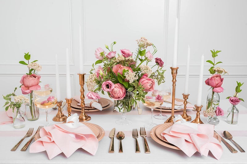 Solino Home Solino Home Summer Linen Dinner Napkins 20 x 20 Inch - 100% Pure Linen Fabric Napkins Blush Pink and White - Set of 4 Napkins for Spring  Mother Day  Dining - Contempo  Handcrafted from European Flax  - Image 5