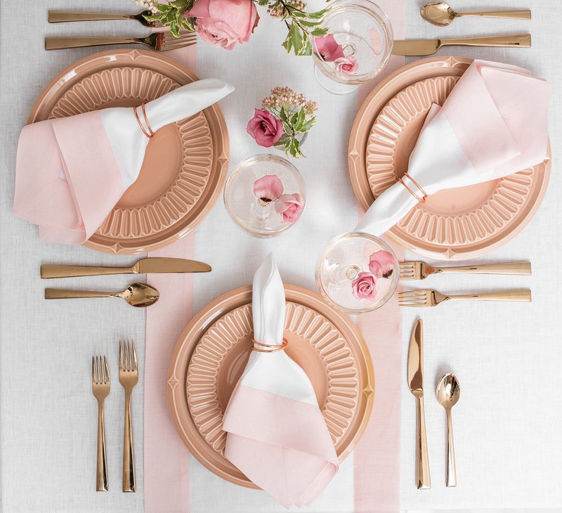 Solino Home Solino Home Summer Linen Dinner Napkins 20 x 20 Inch - 100% Pure Linen Fabric Napkins Blush Pink and White - Set of 4 Napkins for Spring  Mother Day  Dining - Contempo  Handcrafted from European Flax  - Image 4