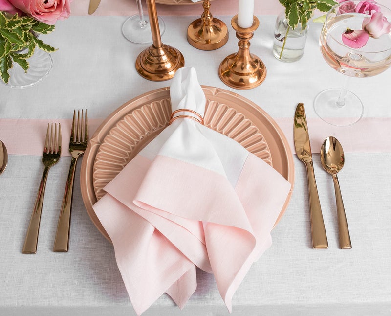Solino Home Solino Home Summer Linen Dinner Napkins 20 x 20 Inch - 100% Pure Linen Fabric Napkins Blush Pink and White - Set of 4 Napkins for Spring  Mother Day  Dining - Contempo  Handcrafted from European Flax  - Image 3