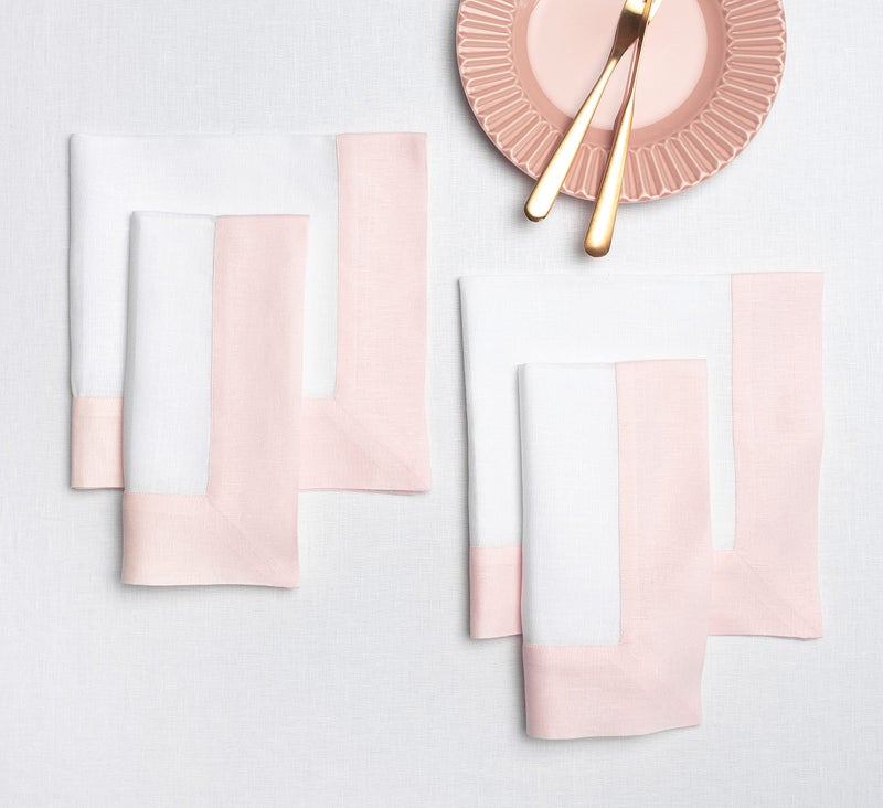 Solino Home Solino Home Summer Linen Dinner Napkins 20 x 20 Inch - 100% Pure Linen Fabric Napkins Blush Pink and White - Set of 4 Napkins for Spring  Mother Day  Dining - Contempo  Handcrafted from European Flax  - Image 1