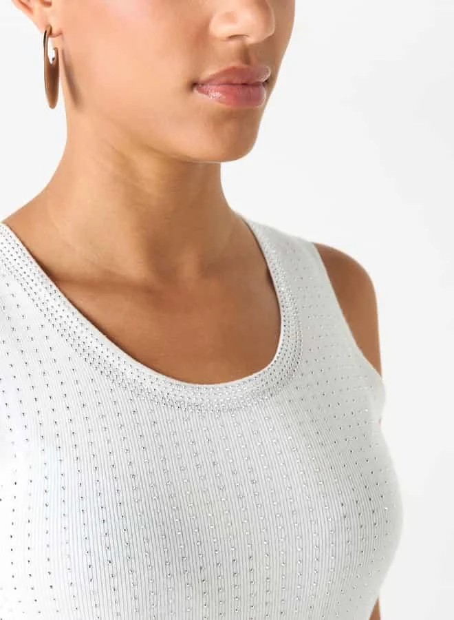 2Xtremz 2Xtremz Embellished Sleeveless Tank Top with Round Neck