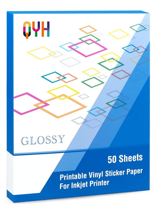 QYH Printable Vinyl For Inkjet Printer Glossy 50 Sheets Sticker Paper Waterproof Labels Adhesive Vinyl For Cricut (8.5X11 White) - Image 1