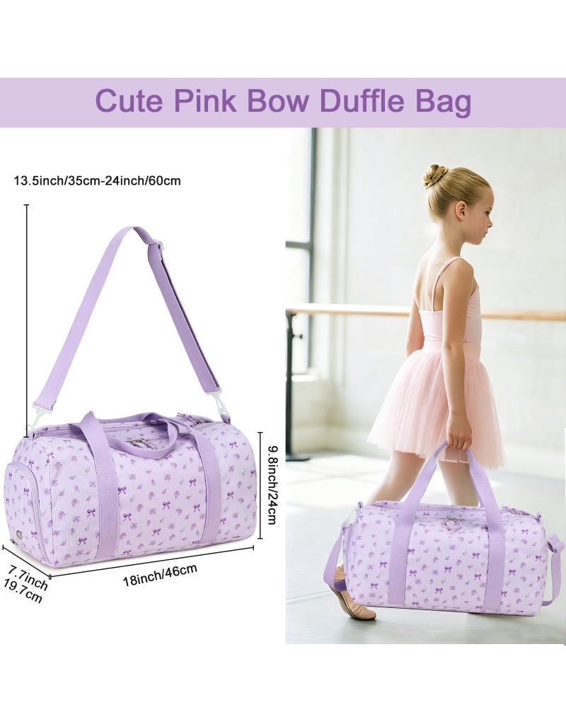 BTOOP Duffle Bag for Gym Sports Women Girls Workout Travel Bag Weekender with Shoe Compartment and Wet Pocket (Purple Bow) - Image 3