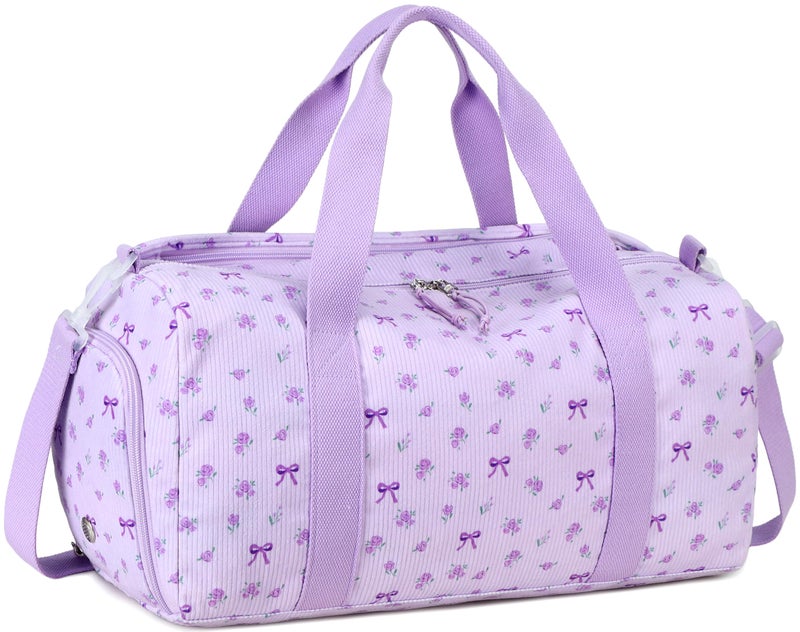 BTOOP Duffle Bag for Gym Sports Women Girls Workout Travel Bag Weekender with Shoe Compartment and Wet Pocket (Purple Bow) - Image 1