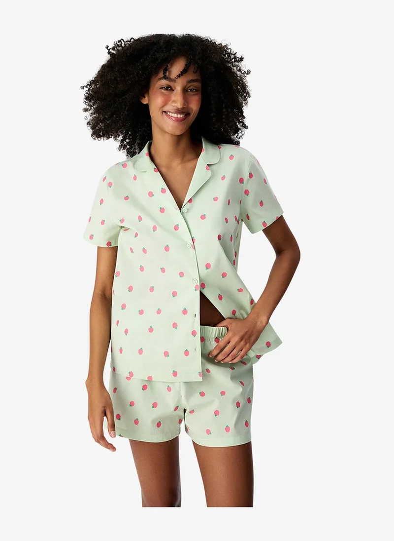 بنتي Women's Green Short Sleeve Cotton Pyjama Set with Shorts