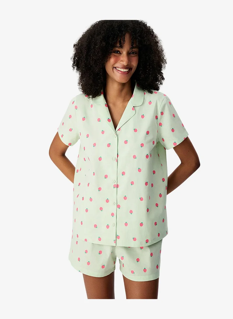 بنتي Women's Green Short Sleeve Cotton Pyjama Set with Shorts