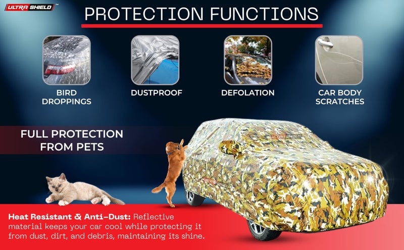 ULTRA SHIELD Army Series 100% Waterproof Car Body Cover for Maruti Suzuki Alto 800 with Mirror Pockets | Triple Stitched, Elastic, Custom Fit, Heat Resistant, Anti-Dust, All-Weather Cover (Military) - Image 5