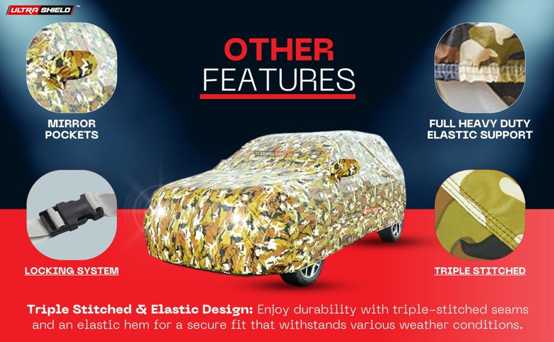 ULTRA SHIELD Army Series 100% Waterproof Car Body Cover for Maruti Suzuki Alto 800 with Mirror Pockets | Triple Stitched, Elastic, Custom Fit, Heat Resistant, Anti-Dust, All-Weather Cover (Military) - Image 4
