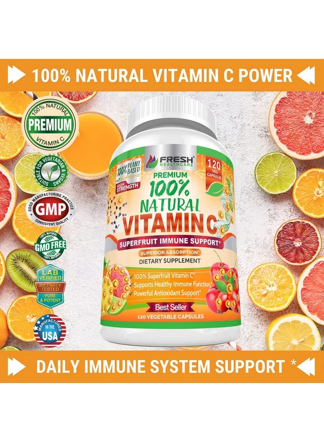FRESH HEALTHCARE Natural Vitamin C 100% From Rose Hips Acerola Cherry And Camu Camu Superfruit 500Mg High Absorption Immune Support Skin Joint And Collagen Booster With Citrus Biflavanoids 120 Capsules - Image 3