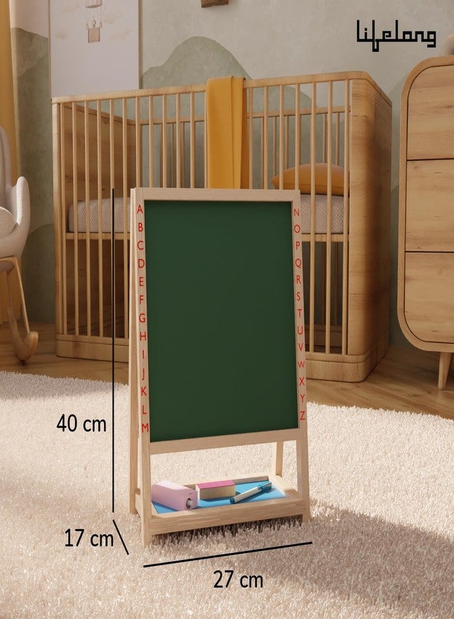 Lifelong Cuppy 2-in-1 Wooden Easel Board Slate for Kids, One Side Whiteboard & Other Side Black Board, Alphabet Number Borders, 400 mm x 270 mm, for Drawing & Writing, with Marker & Duster - Image 4