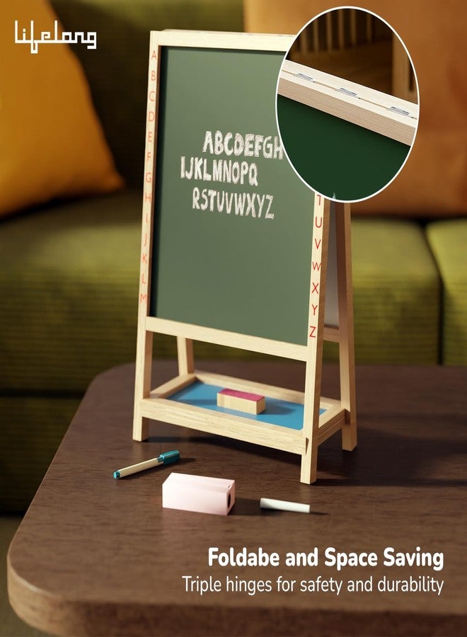 Lifelong Cuppy 2-in-1 Wooden Easel Board Slate for Kids, One Side Whiteboard & Other Side Black Board, Alphabet Number Borders, 400 mm x 270 mm, for Drawing & Writing, with Marker & Duster - Image 3