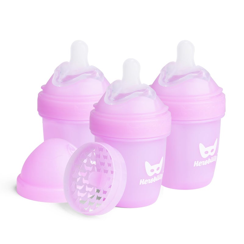Herobility Double Anti-Colic Baby Bottles - 5 fl oz/140ml - 3-Pack - Purple - Image 1