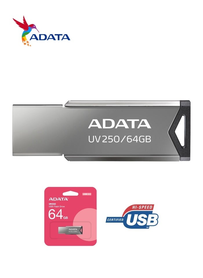 أداتا - UV250 كلاسيك | محرك فلاش USB 2.0 سعة 64 جيجابايت | معدن الفضة | نقل بيانات خفيف الوزن وسريع - Image 1