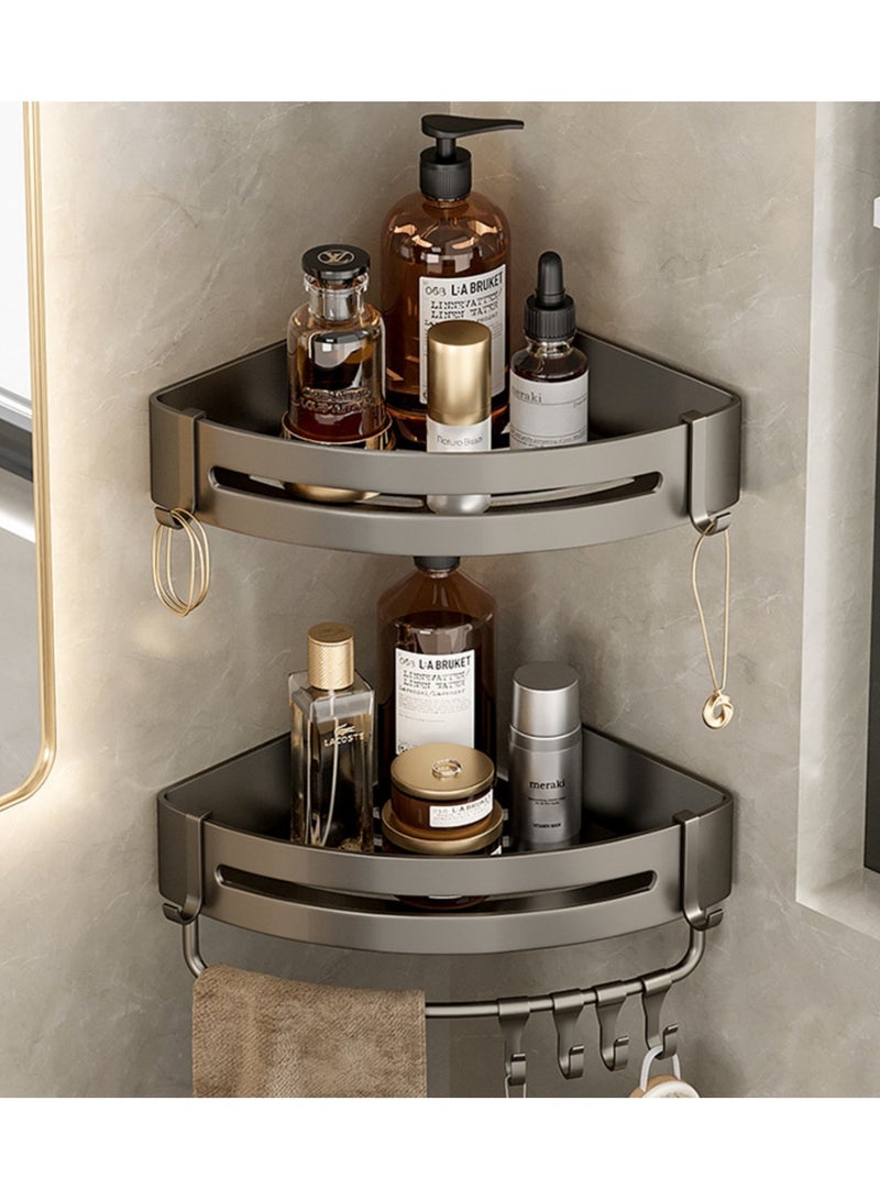 2 Pack Bathroom Shower Shelves with 8 Hooks &Towel Bar, Corner Shower Caddy Shelf Organizer Rack, Rustproof Bathroom Shower Storage Baskets, Wall Organization Storage Shelves Basket for Bathroom  - Image 1