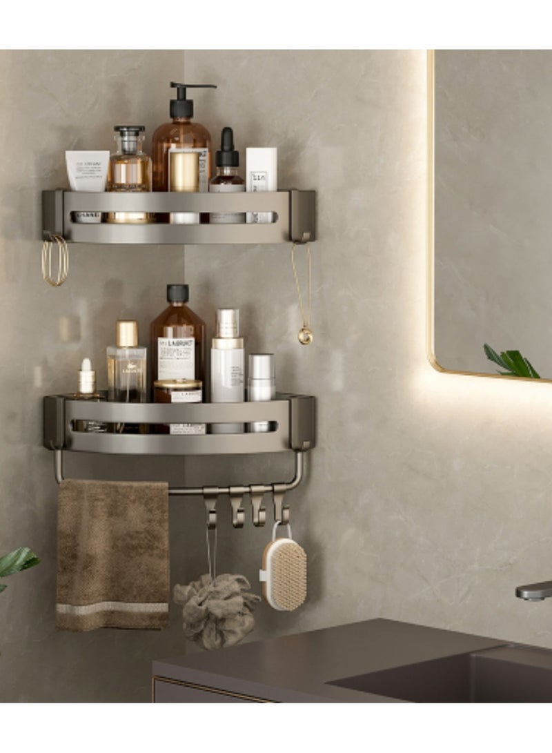 2 Pack Bathroom Shower Shelves with 8 Hooks &Towel Bar, Corner Shower Caddy Shelf Organizer Rack, Rustproof Bathroom Shower Storage Baskets, Wall Organization Storage Shelves Basket for Bathroom  - Image 2