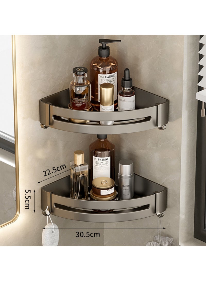 2 Pack Bathroom Shower Shelves with 8 Hooks &Towel Bar, Corner Shower Caddy Shelf Organizer Rack, Rustproof Bathroom Shower Storage Baskets, Wall Organization Storage Shelves Basket for Bathroom  - Image 3