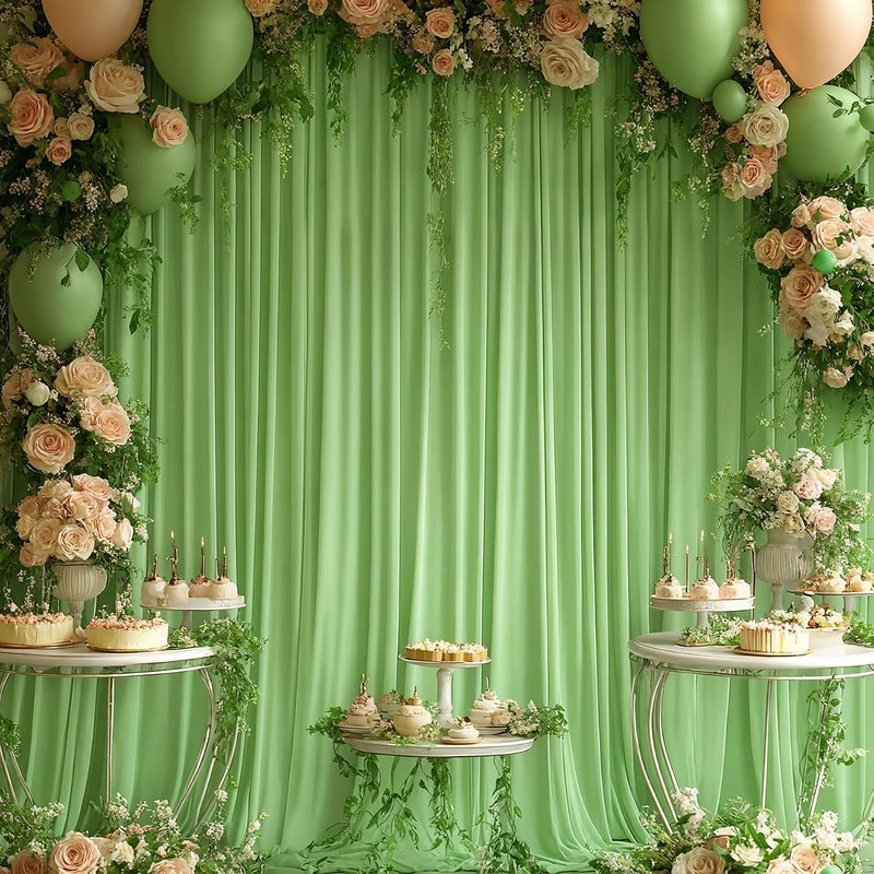 PARTISKY Sage Green Backdrop Curtain for Parties Wedding,4 Packs Wrinkle Free Light Green Curtains Photo Backdrop Drapes Fabric Decoration for Baby Shower Birthday Party 4ft x 10ft,4 Panels - Image 4