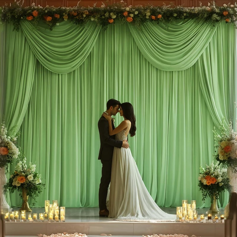 PARTISKY Sage Green Backdrop Curtain for Parties Wedding,4 Packs Wrinkle Free Light Green Curtains Photo Backdrop Drapes Fabric Decoration for Baby Shower Birthday Party 4ft x 10ft,4 Panels - Image 5