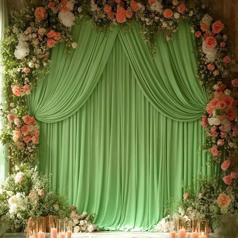 PARTISKY Sage Green Backdrop Curtain for Parties Wedding,4 Packs Wrinkle Free Light Green Curtains Photo Backdrop Drapes Fabric Decoration for Baby Shower Birthday Party 4ft x 10ft,4 Panels - Image 1