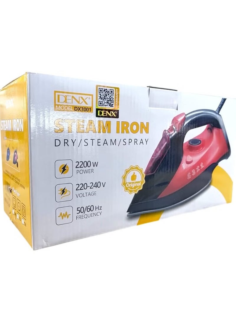 Denx 2200W steam iron in red - Image 1