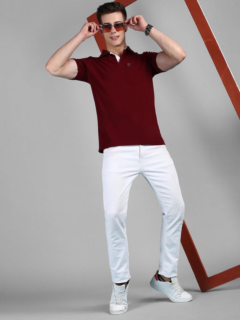 Lux Cozi Men's Regular Fit Polo Neck Half Sleeve Solid Casual T-Shirt with Chest Pocket for Casual Wear_COZI_2122_INKBU_MRN_2XL_2PC - Image 4
